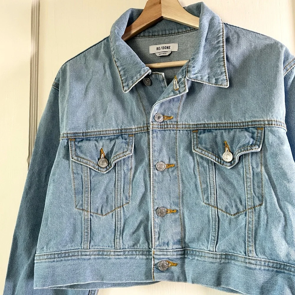 Re/Done Cropped Denim Tucker Jacket‎ Airy Indigo M Light Blue